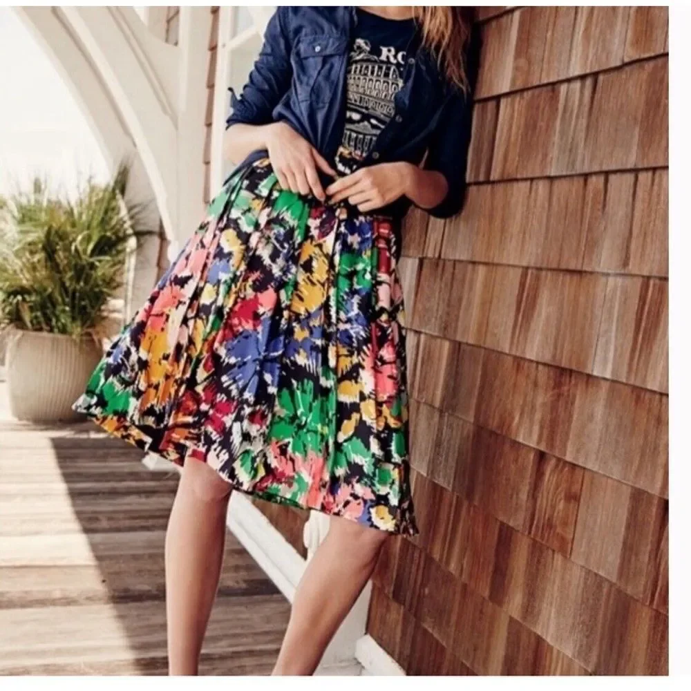 J.Crew Silk Pleated Midi Skirt